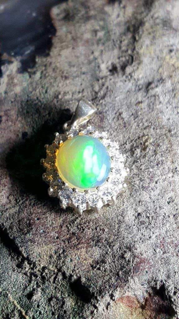 Silver Opal Ring,White Fire Opal Pendant - 4