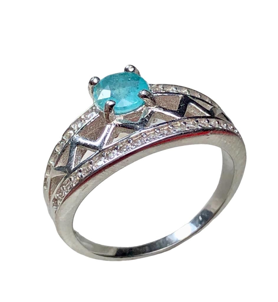 Paraiba Color Natural Apatite Gemstone Ring in Silver (1 of 5)