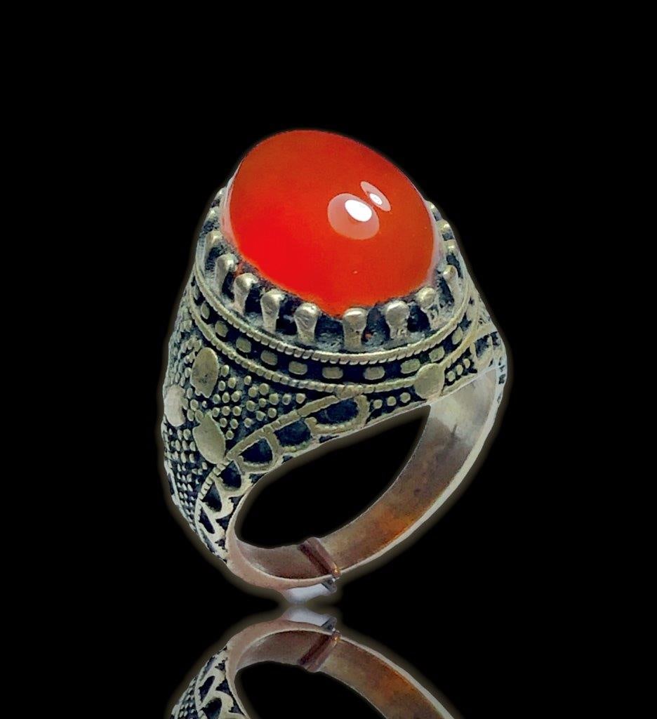 Reg Agate Silver Ring, Red Aqeeq Ring, Silver Man Handmade Jewelry (1 of 4)