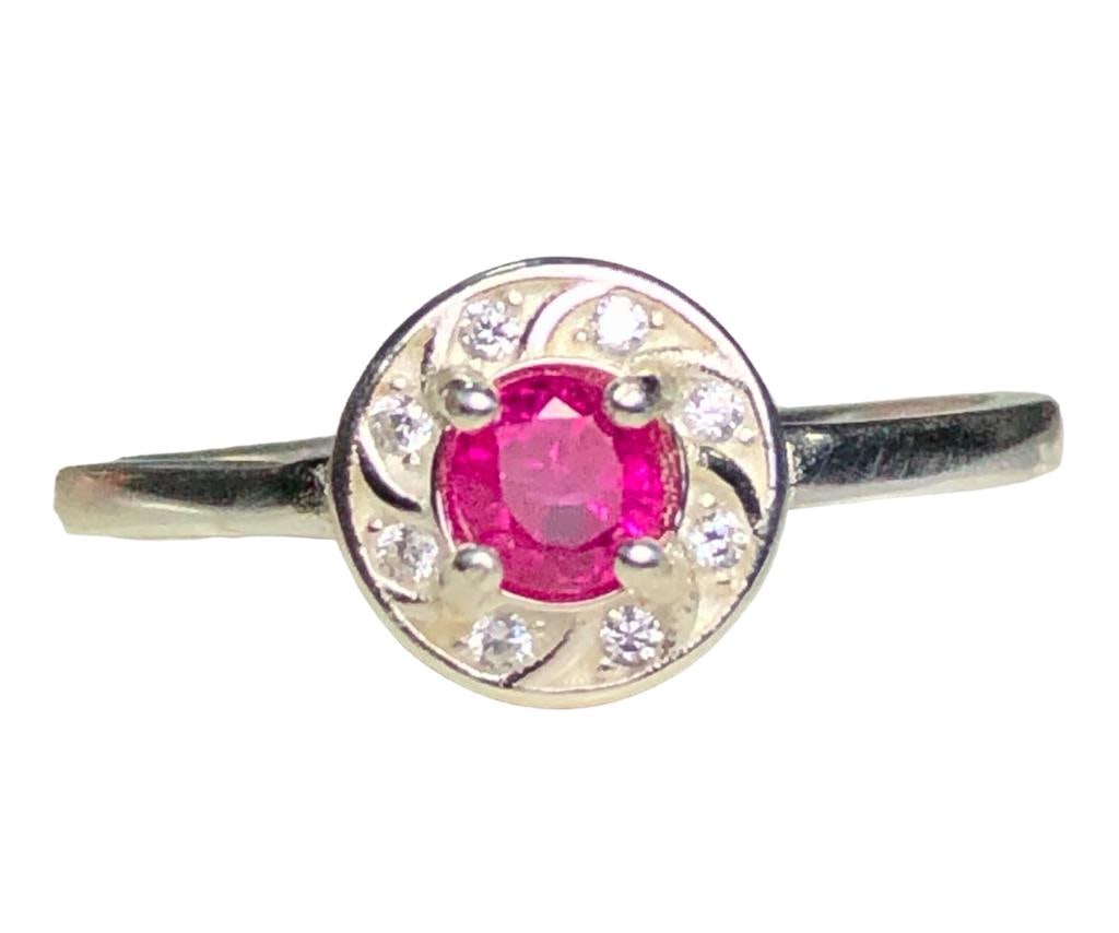 Sterling Silver Natural Ruby Engagement Ring - RING SIZE 9 US Adjustable - 2