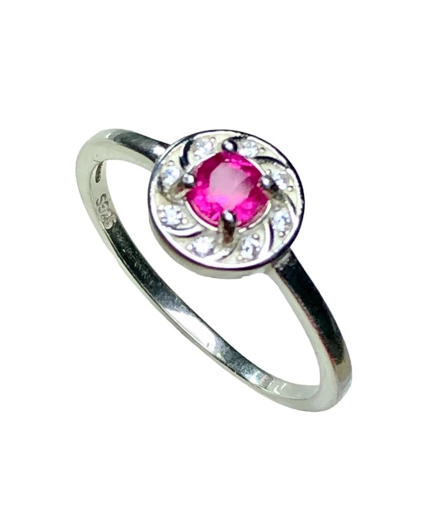 Sterling Silver Natural Ruby Engagement Ring - RING SIZE 9 US Adjustable - 3