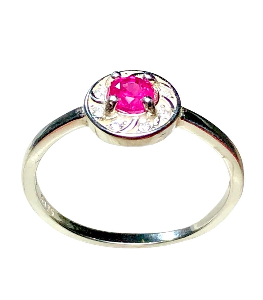 Sterling Silver Natural Ruby Engagement Ring - RING SIZE 9 US Adjustable - 4