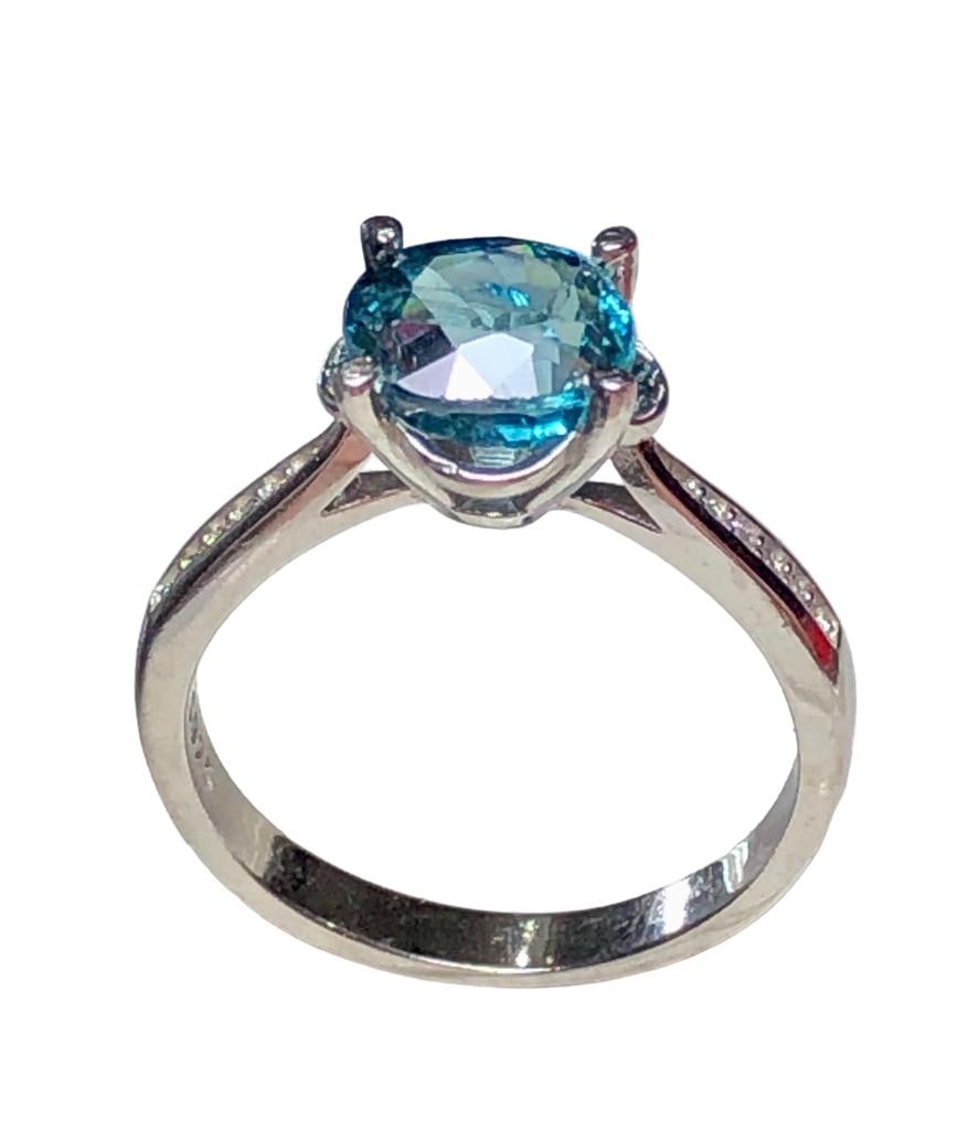 Natural Blue Zircon Gemstone RING in Silver - RING SIZE 8.1 US Adjustable (1 of 6)