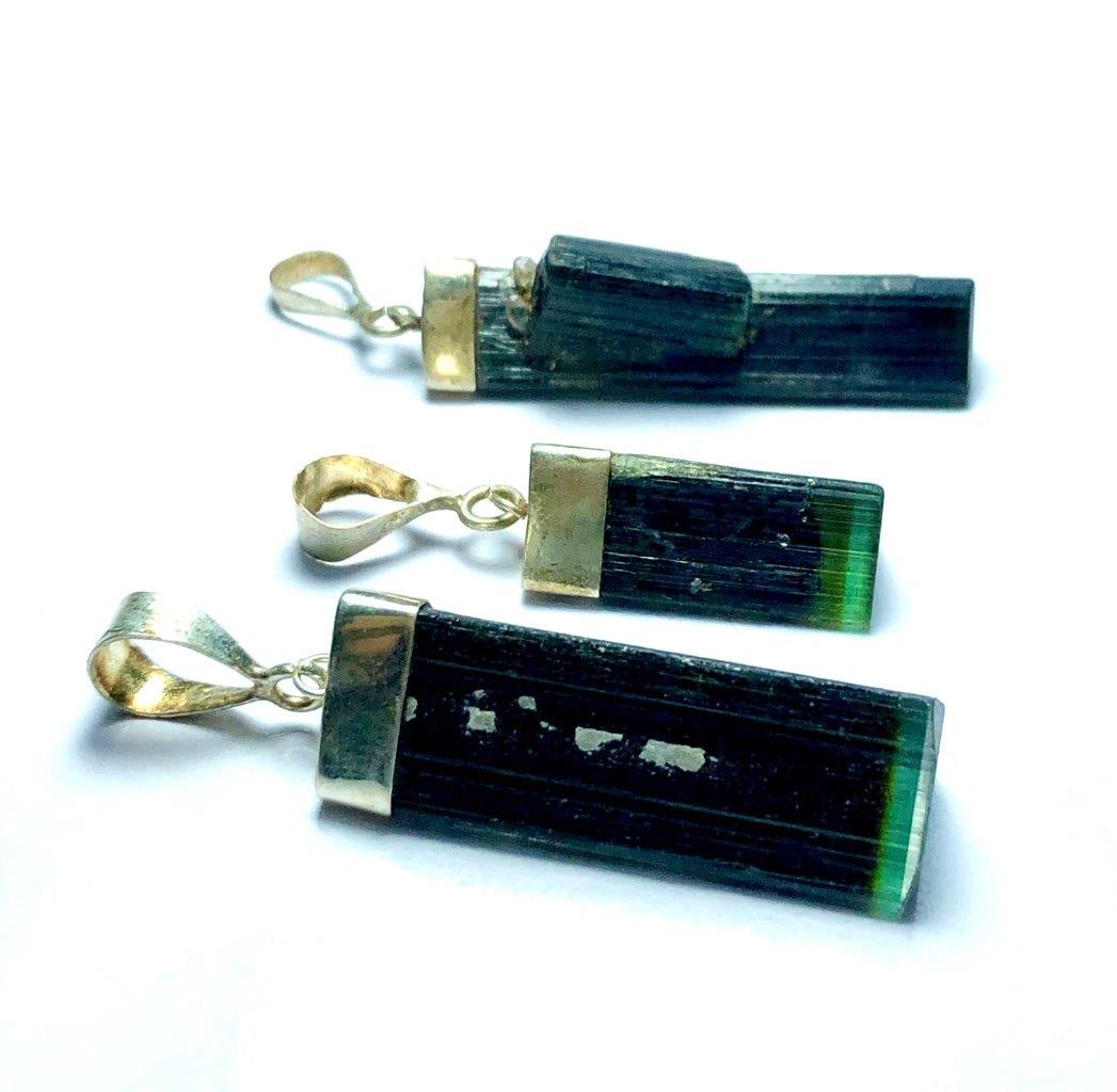 Natural Green Cab Tourmaline Pendants in Silver (1 of 3)