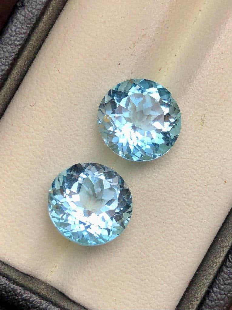 Paired Swiss Blue Topaz For Earrings - 12.55 Carats - 11X11X8 mm (1 of 3)