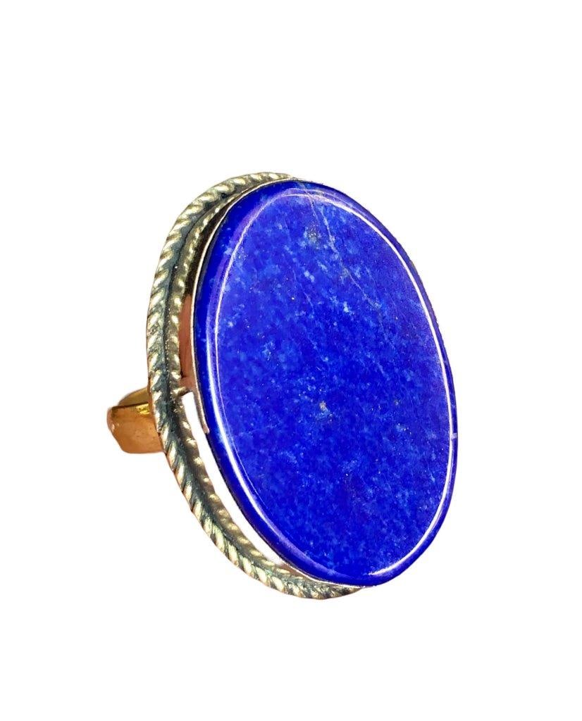Large lapis Lazuli handmade ring, brass ring, gemstone ring (1 of 4)