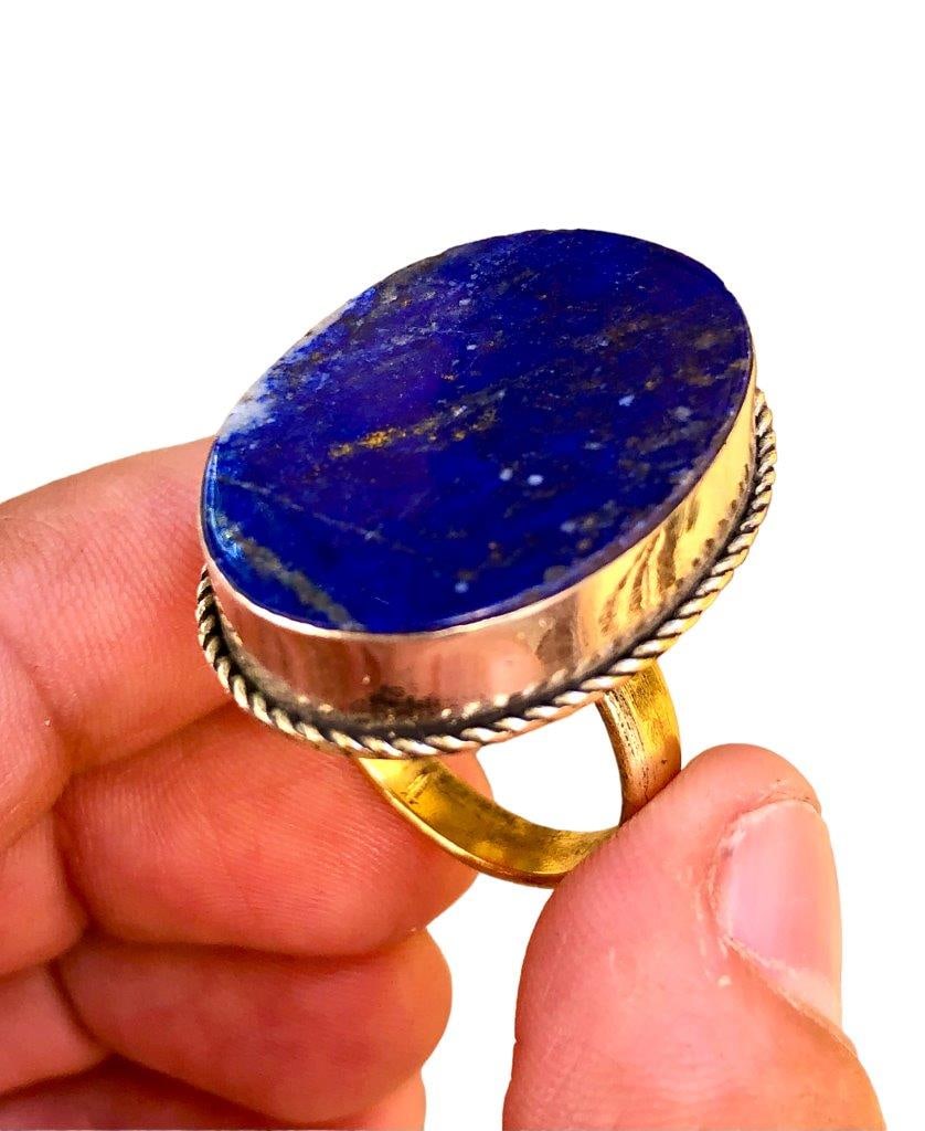 Unique Lapis Lazuli ring, Brass Band ring (1 of 3)