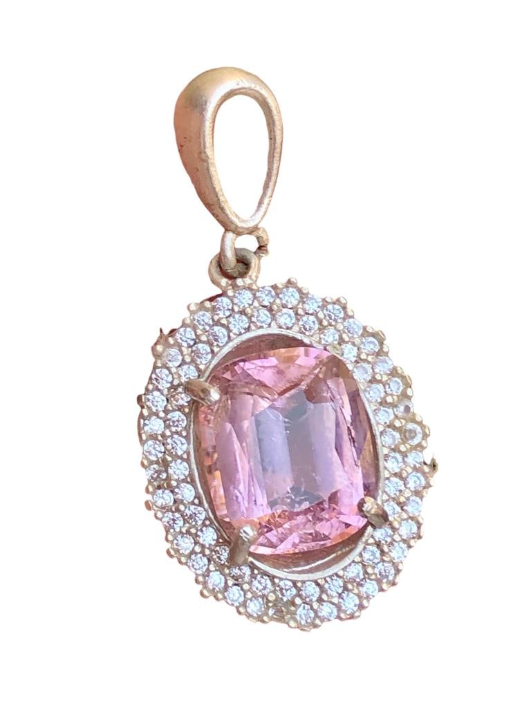 Sterling Silver Pink Tourmaline Pendant Necklace With Zircons (1 of 4)