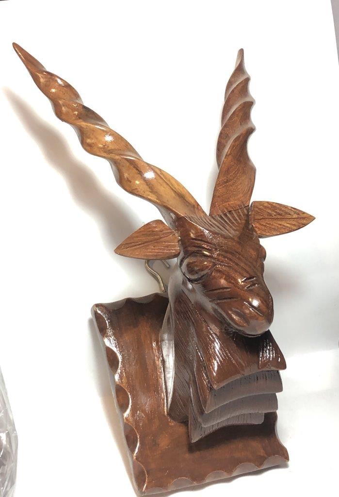 Hand Carved Wooden Wild Goat Head Wall Decor (13 x 6 x 5 inches, 920g) - Unique Rustic Art: Hand Carved Wooden Wild Goat Head Wall Decor (13 x 6 x 5 inches, 920g) - Unique Rustic Art FREE SHIPPING: