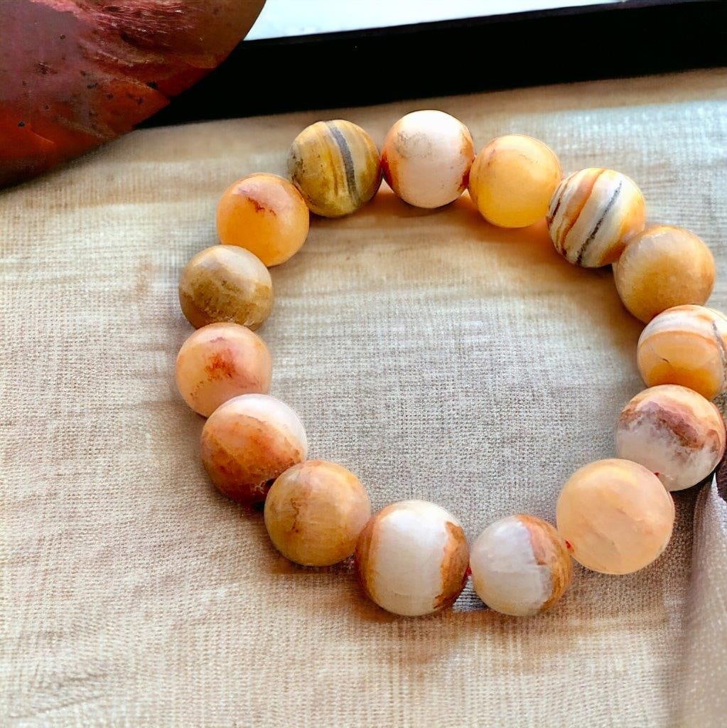 Yellow Mix Calcite Beaded Bracelet: Yellow Mix Calcite Beaded Bracelet Shipping: