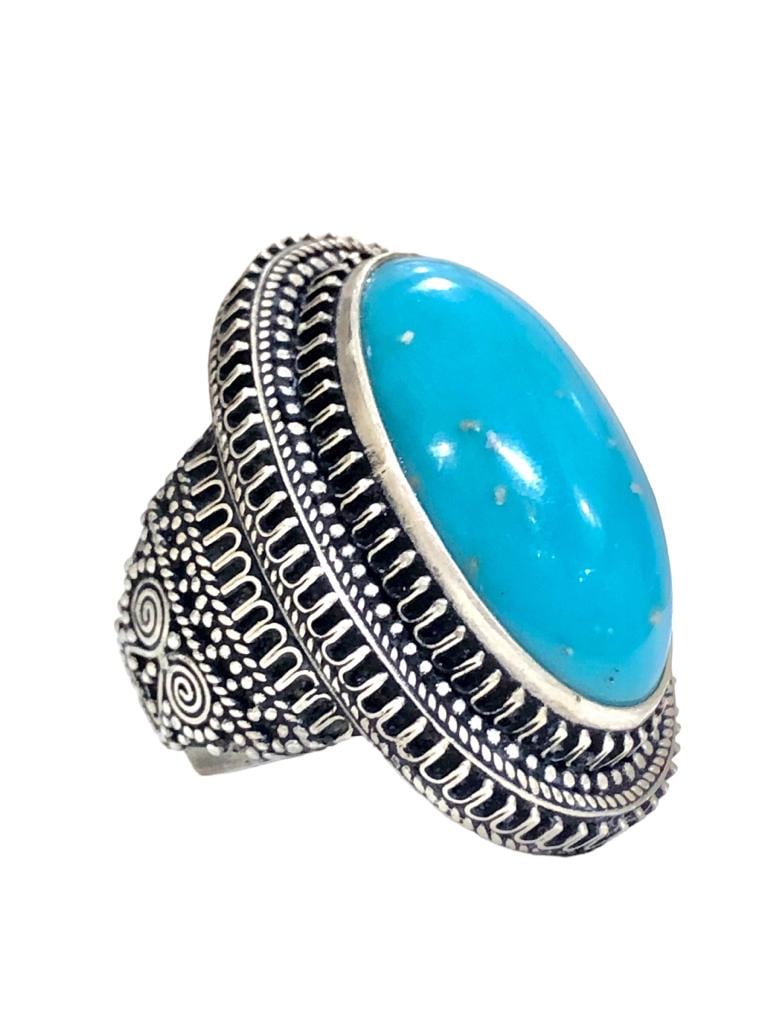 Silver Turquoise Ring, Men's Turquoise Ring (1 of 5)