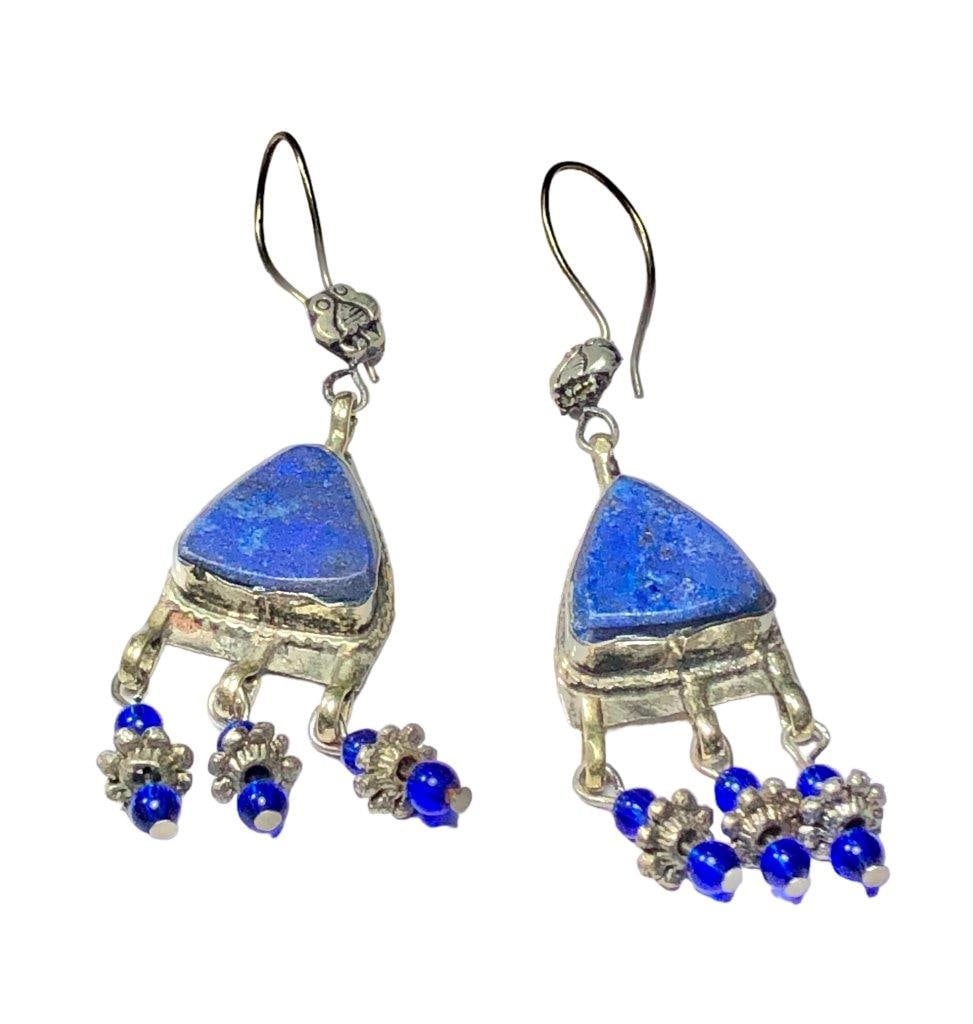 Lapis Lazuli Brass Statement Earrings - 2