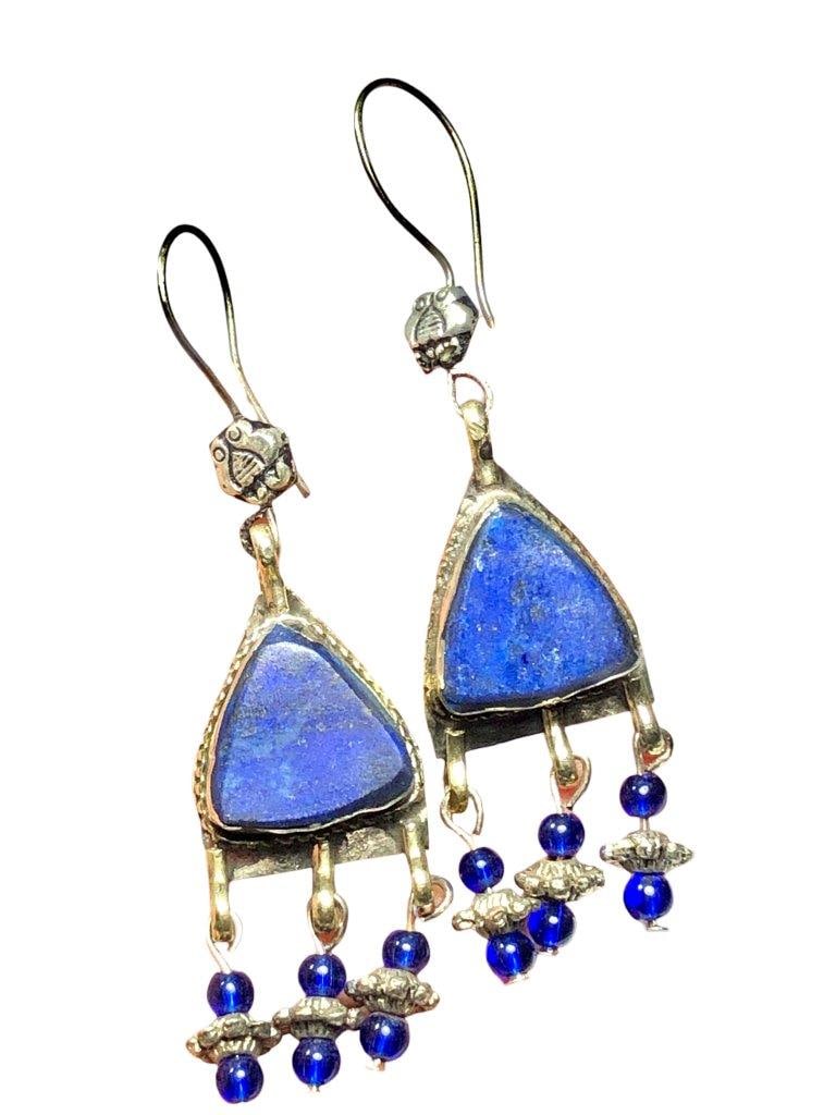 Lapis Lazuli Brass Statement Earrings - 3