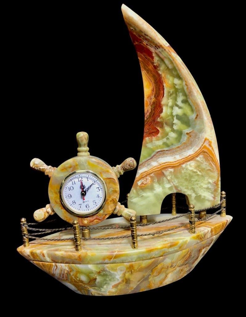 12 KG Huge Handmade Onyx Ship Clock ? Natural Stone Luxury Decorative Showpiece (1 of 6)