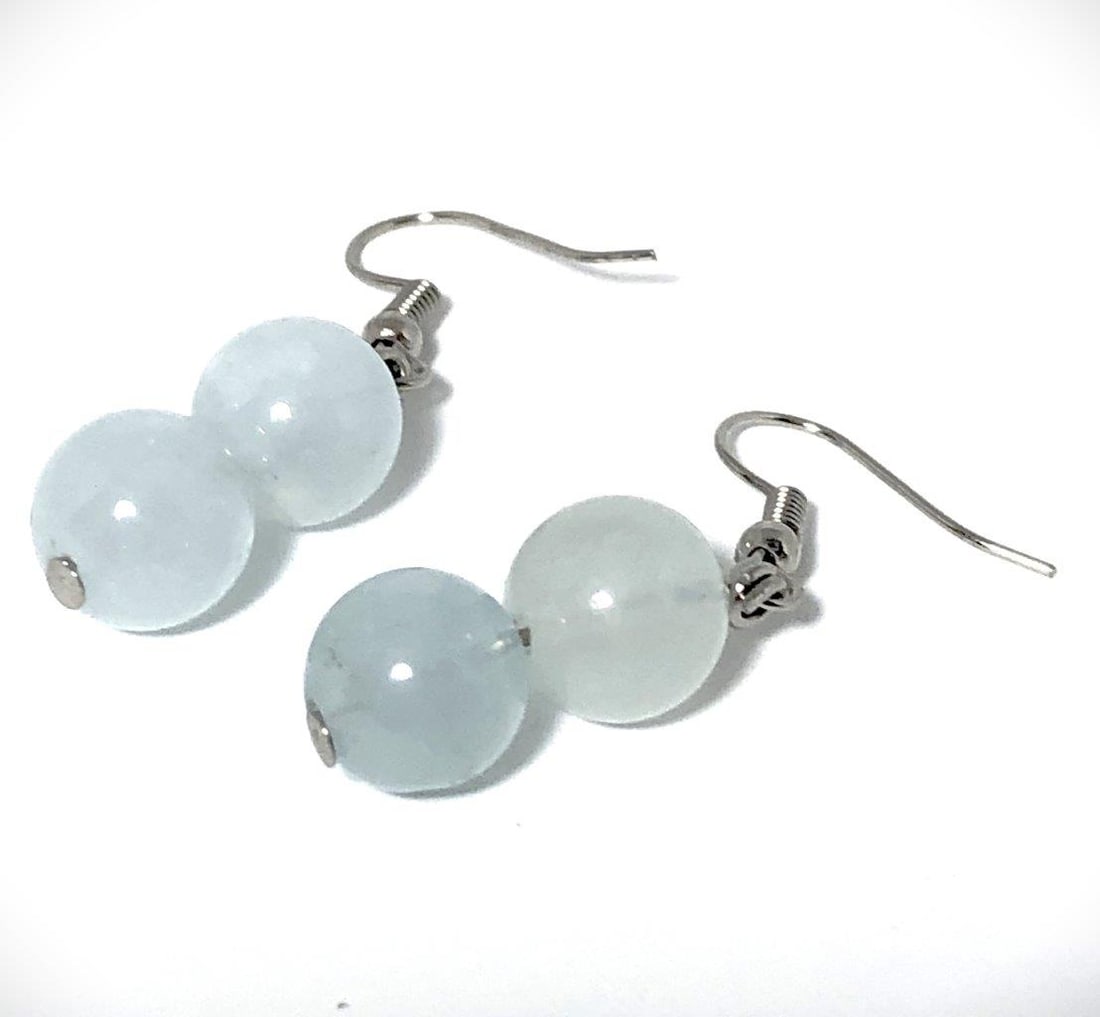 Aquamarine Beaded Earrings ? Sterling Silver Hook Gemstone Jewelry (1 of 2)