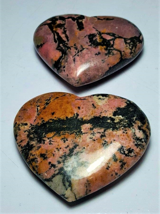 Paired Rhodonite Heart Palm Worry Thumb Stone (1 of 3)