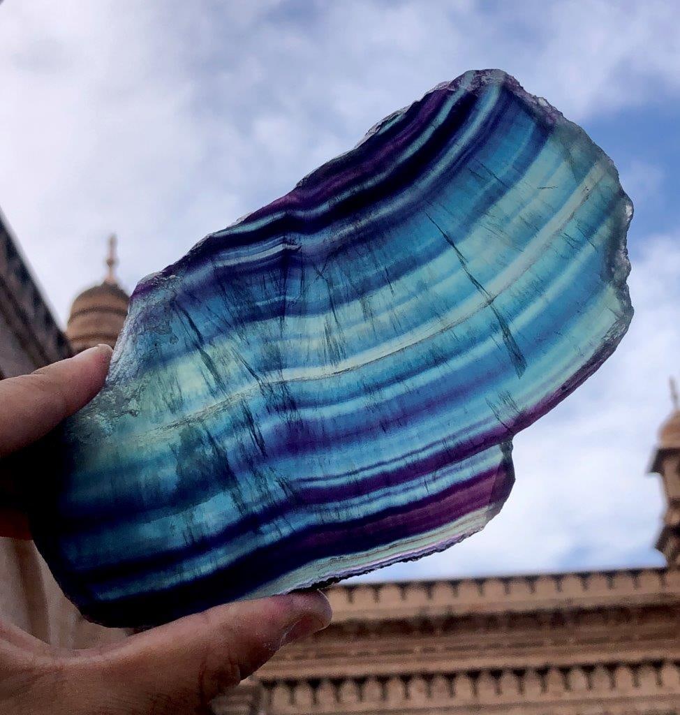 Natural Rainbow Fluorite Slice ? 386g Large Crystal Specimen, 16 x 9 x 1 cm Polished Slab D?cor (1 of 7)