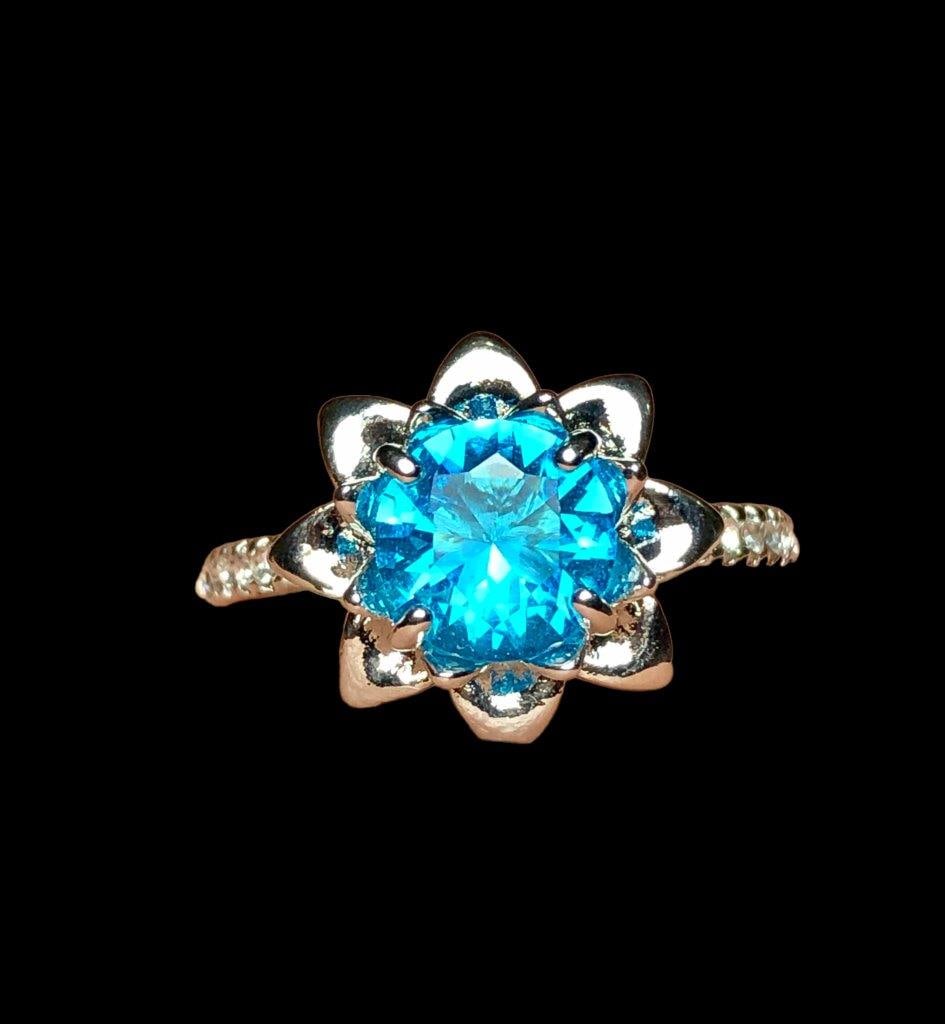 Copper Ring, Blue Zircon Stone Ladies Ring (1 of 4)