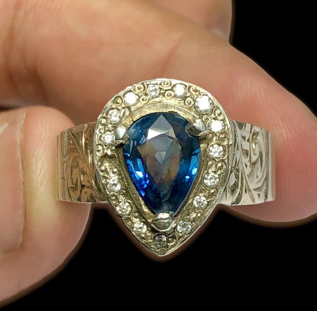 Sapphire engagement silver ring With Diamond September birthstone - RING SIZE 10.7 US Adjustable (1 of 5)