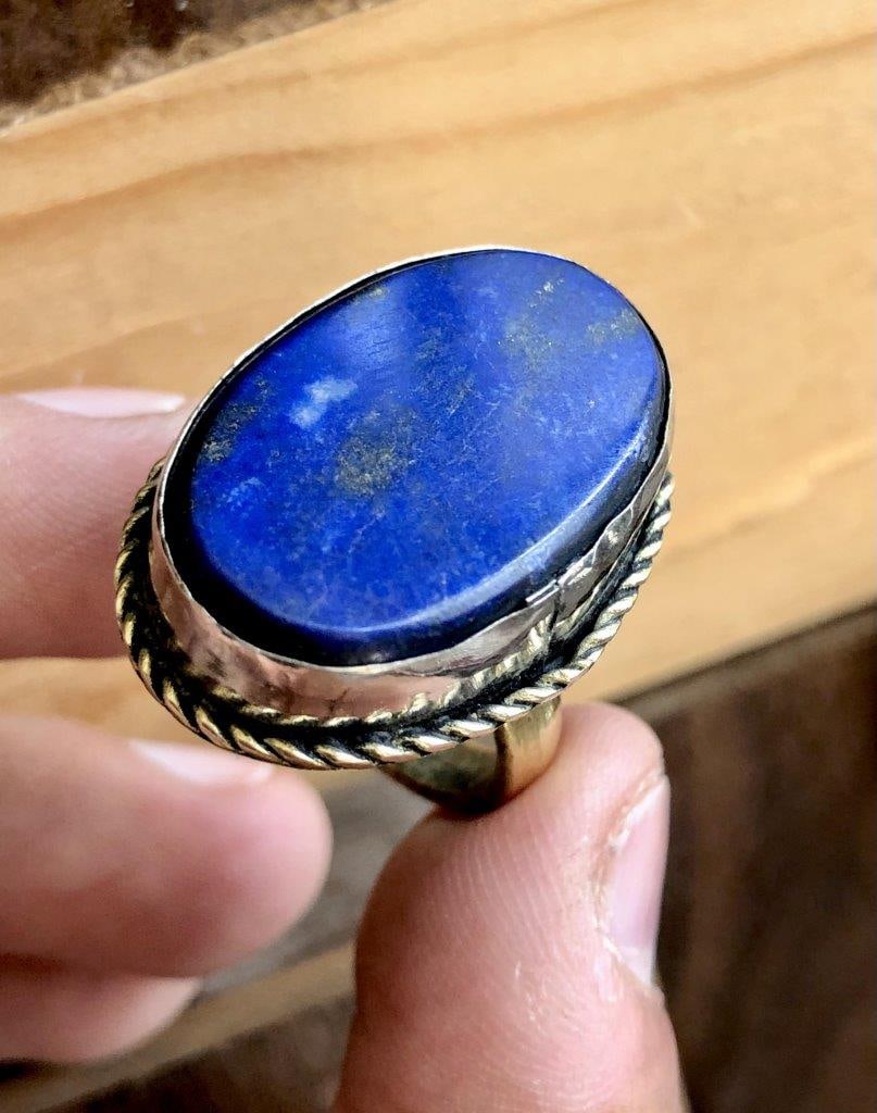 Top Quality Lapis Brass Band ring, Handmade jewelry (1 of 3)