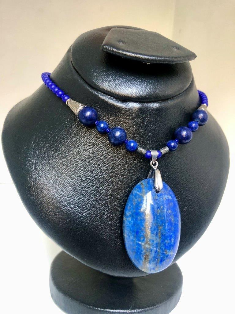 Vintage Lapis Lazuli Beaded Necklace ? Deep Blue Gemstone Strand, Estate Jewelry: Offered is a beautiful vintage beaded necklace crafted from richly colored natural lapis lazuli. The beads display a deep royal blue tone accented with subtle golden pyrite inclusions, a hallmark of g