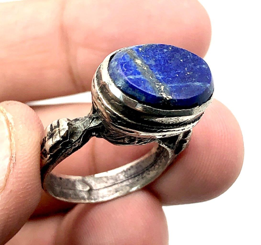 OLD STYLE LAPIS LAZULI BRASS RING (1 of 1)