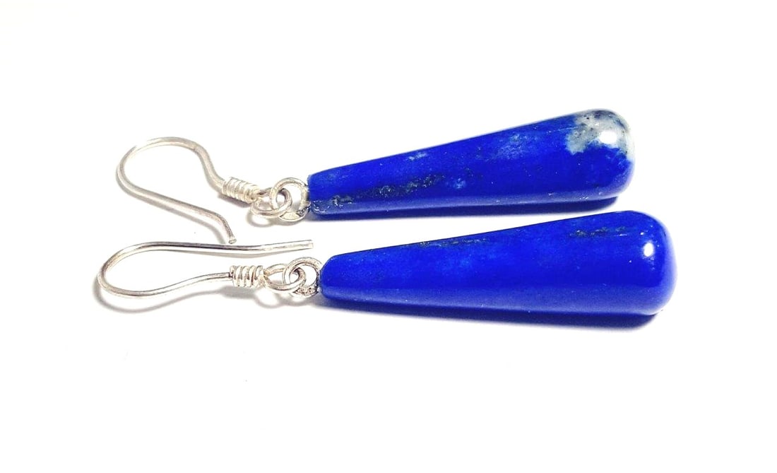 Lapis Earrings Silver, Dark Blue Tear Drop, Pear Shape Stones, Navy Blue Gemstone Jewelry (1 of 3)