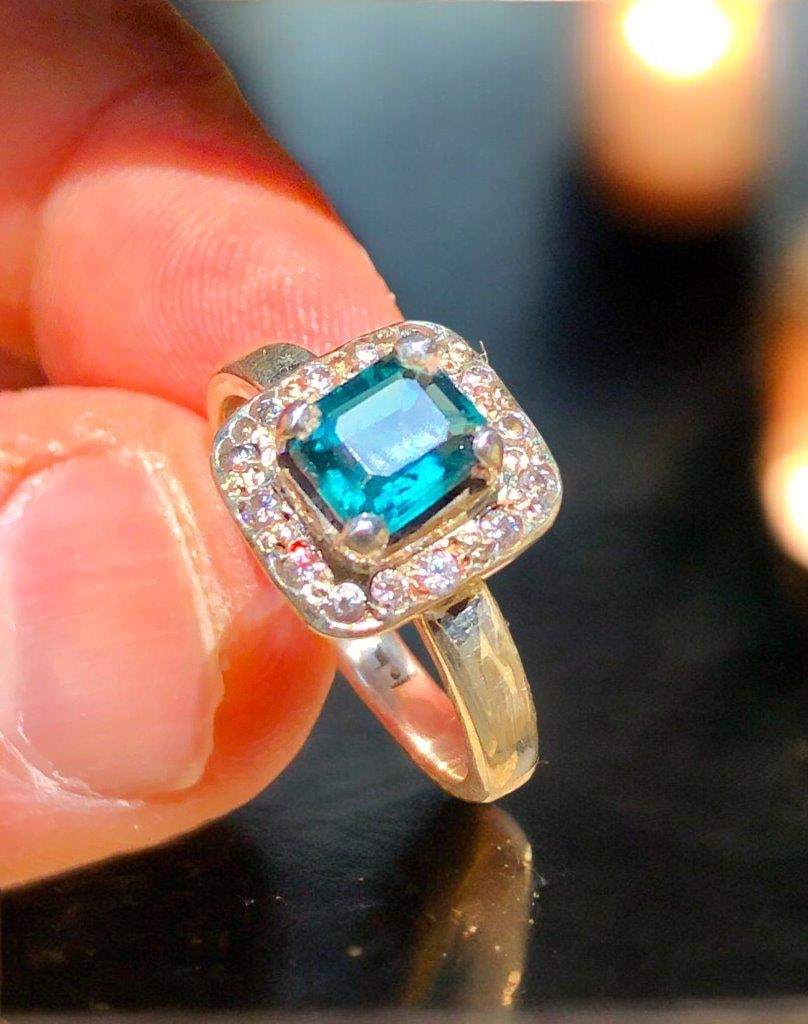 Indicolite Tourmaline RING in Silver: Indicolite Tourmaline RING in SilverStone Weight: 3 CaratsSilver: 4 GramsRing Size: 7.5 US (Adjustable) Choose design of your own and we will make it for youWe accept custom order in Sterling Silver,