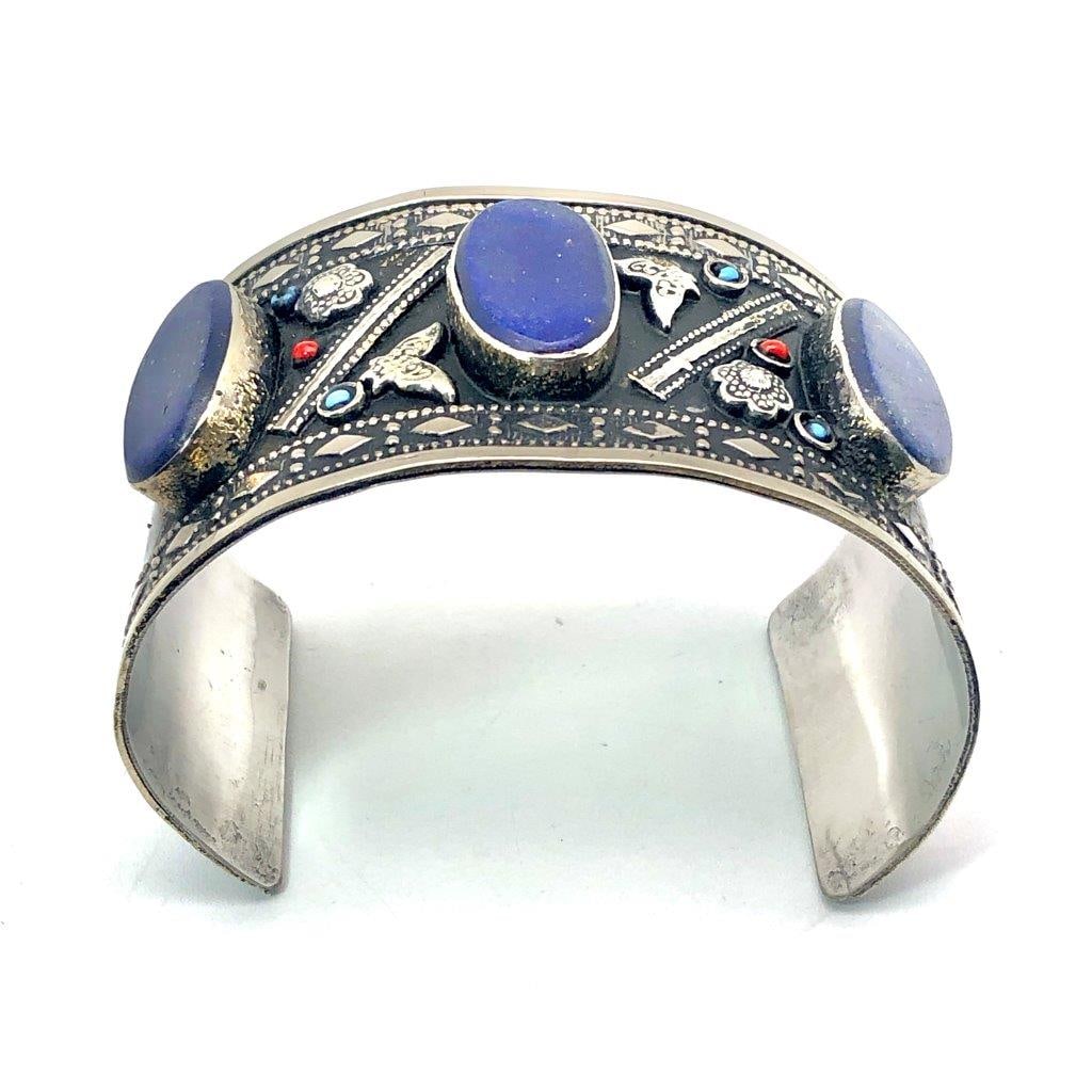 OLD STYLE LAPIS LAZULI BRASS BANGLE BRACELET (1 of 4)