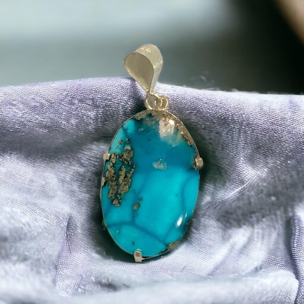 Natural Turquoise Pendant With Pyrite Inclusion: Natural Turquoise Pendant With Pyrite Inclusion Shipping:
