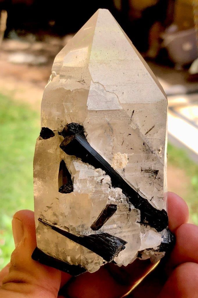2 QTZ001 281 Grams Fully Terminated Natural Clear Quartz With Black Tourmaline Mineral Specimen (1 of 6)
