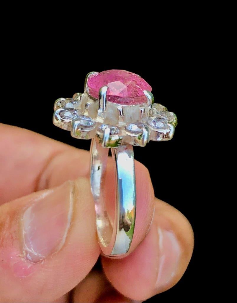 Pink Tourmaline Ring in Silver: Pink Tourmaline Ring in SilverStone Weight: 4.50 CaratsRing Weight: 7.34 GramsRing Size: 8.5 US (Adjustable) Choose design of your own and we will make it for youWe accept custom order in Sterling