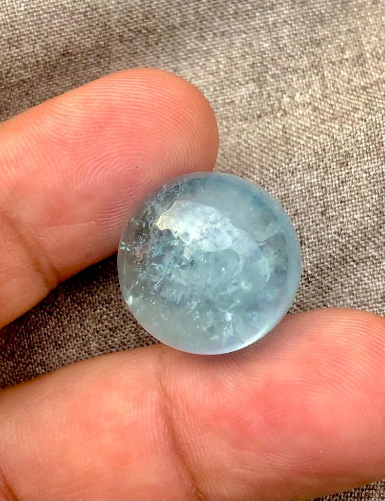 25 Carats Round Cut Natural Aquamarine Cab - 18X10 mm: 25 Carats Round Cut Natural Aquamarine Cab - 18X10 mm SHIPPING: 23$