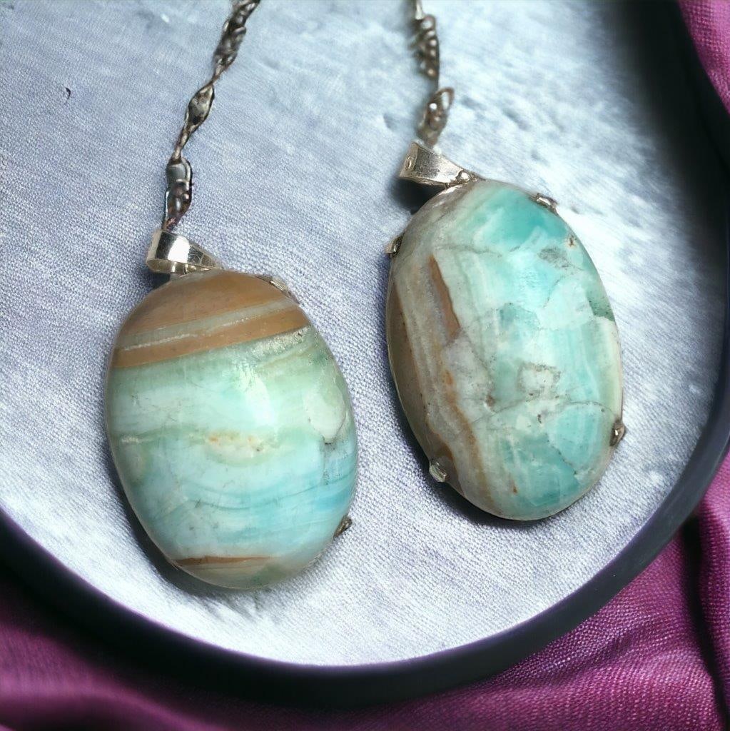 Blue Aragonite OVAL Shape Pendants: 0.45 Carats Natural Emerald With Amazing Luster - 5X5X3 mmShipping: