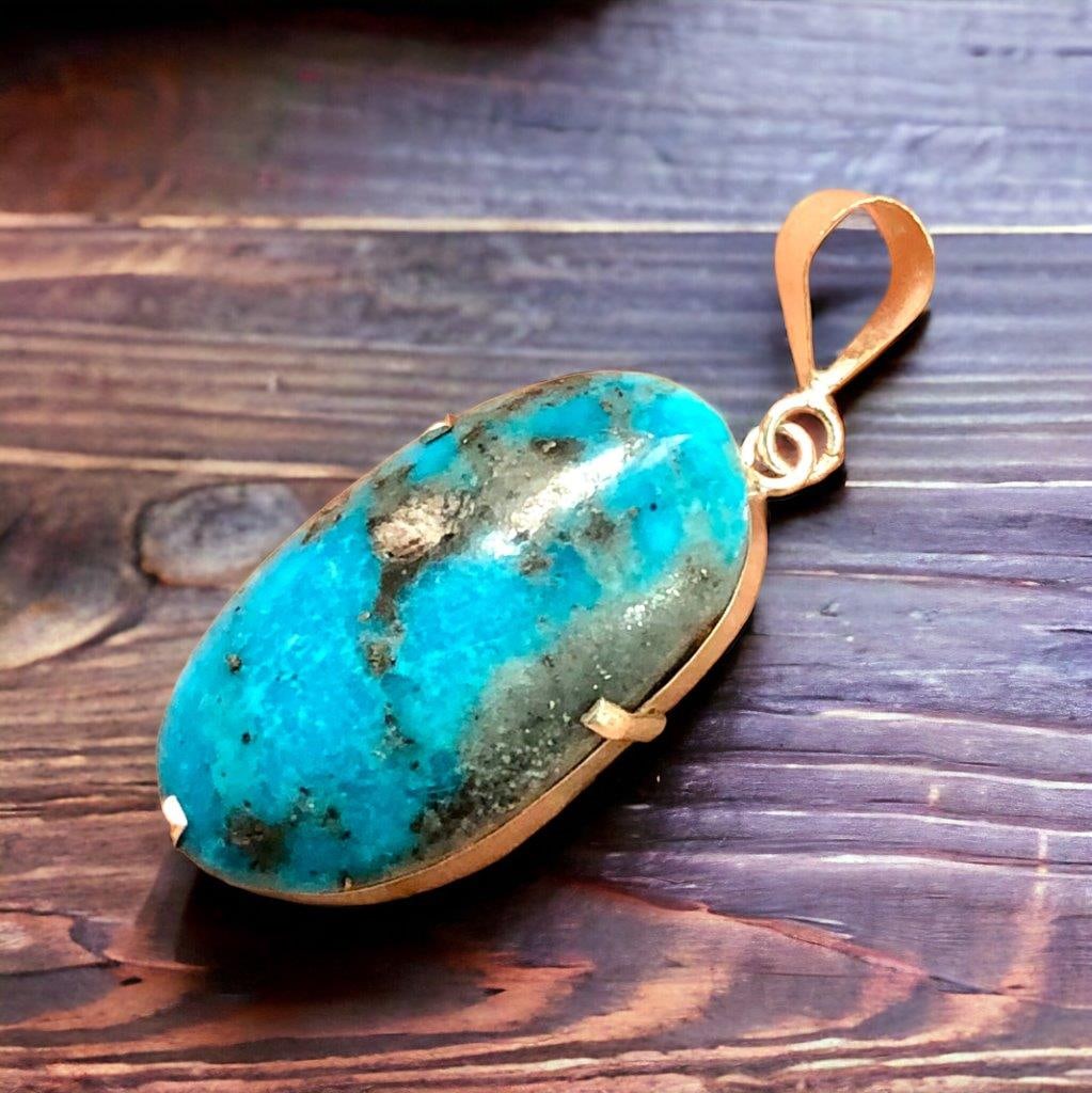Natural Turquoise Pendant With Pyrite: Natural Turquoise Pendant With Pyrite Shipping: