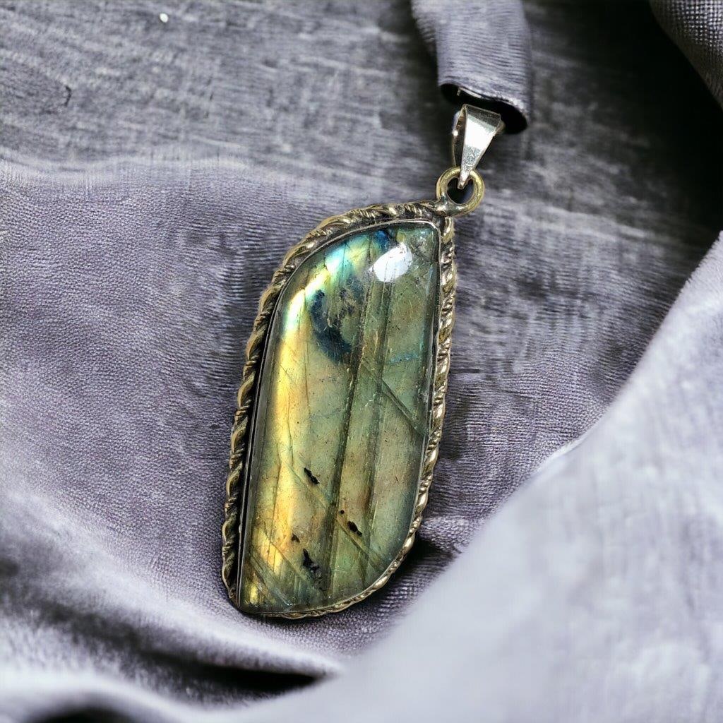 Greenish Fire Labradorite Gemstone Handmade Pendant (1 of 3)