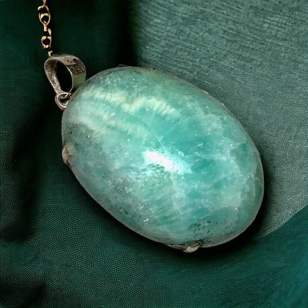 Blue Aragonite Stone Pendant Necklace: Blue Aragonite Stone Pendant Necklace Shipping: