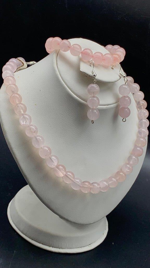 Pink Calcite Beaded Jewelry Set: Pink Calcite Beaded Jewelry Set Shipping: