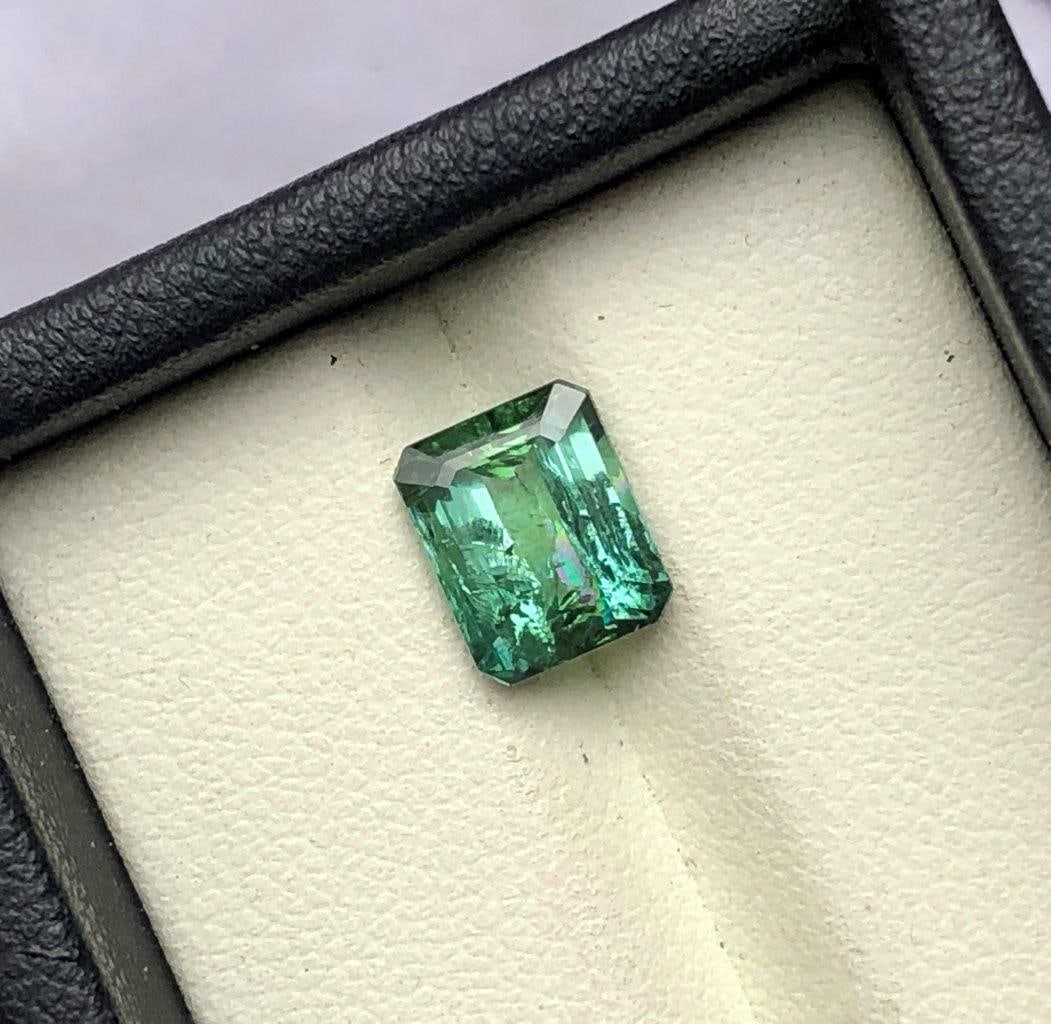 2.40 Carats Greenish Tourmaline Gemstone ? Natural Loose Stone 8x7x5 mm: Beautiful 2.40 carats natural greenish Tourmaline gemstone featuring a soft green hue, excellent clarity, and attractive brilliance. Measuring 8x7x5 mm, this finely cut loose gemstone is ideal for cus