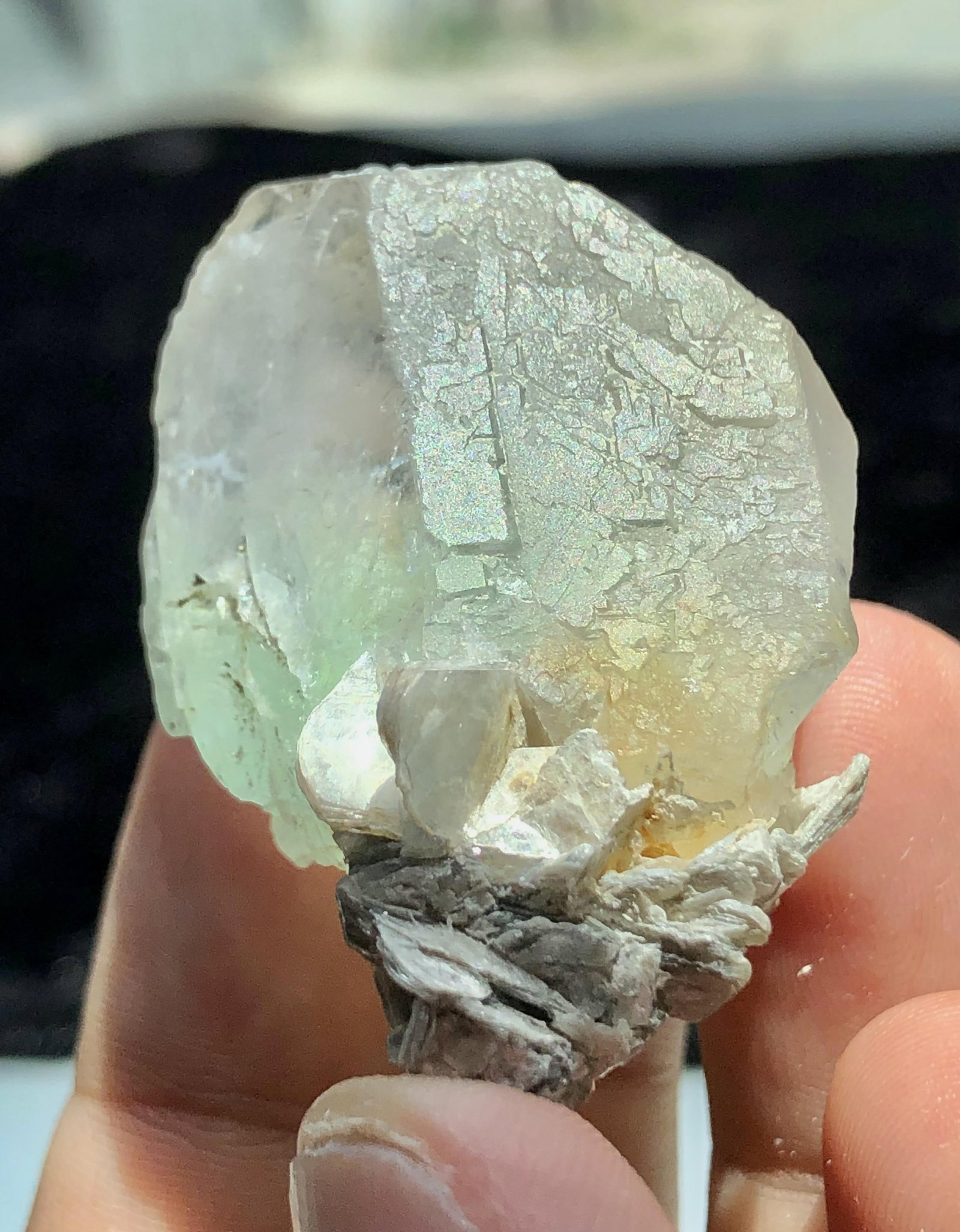 Terminated Fluorite Crystal With Mica From Skardu Valley - 55 grams - 50X34X32 mm: Terminated Fluorite Crystal With Mica From Skardu Valley - 55 grams - 50X34X32 mmShipping Rate: $23.00 .shipping rates are determined by Parcel weight and destination.Combined shipping: We offer combi