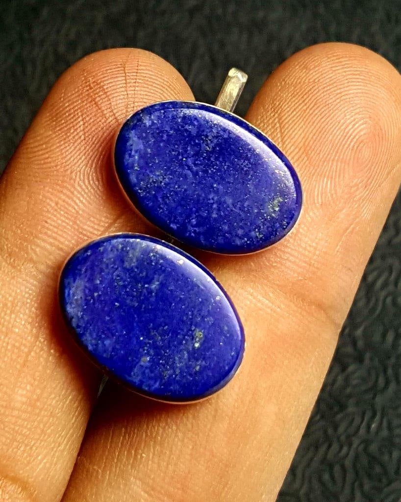Real Lapis Blue Gemstone Studs - 4