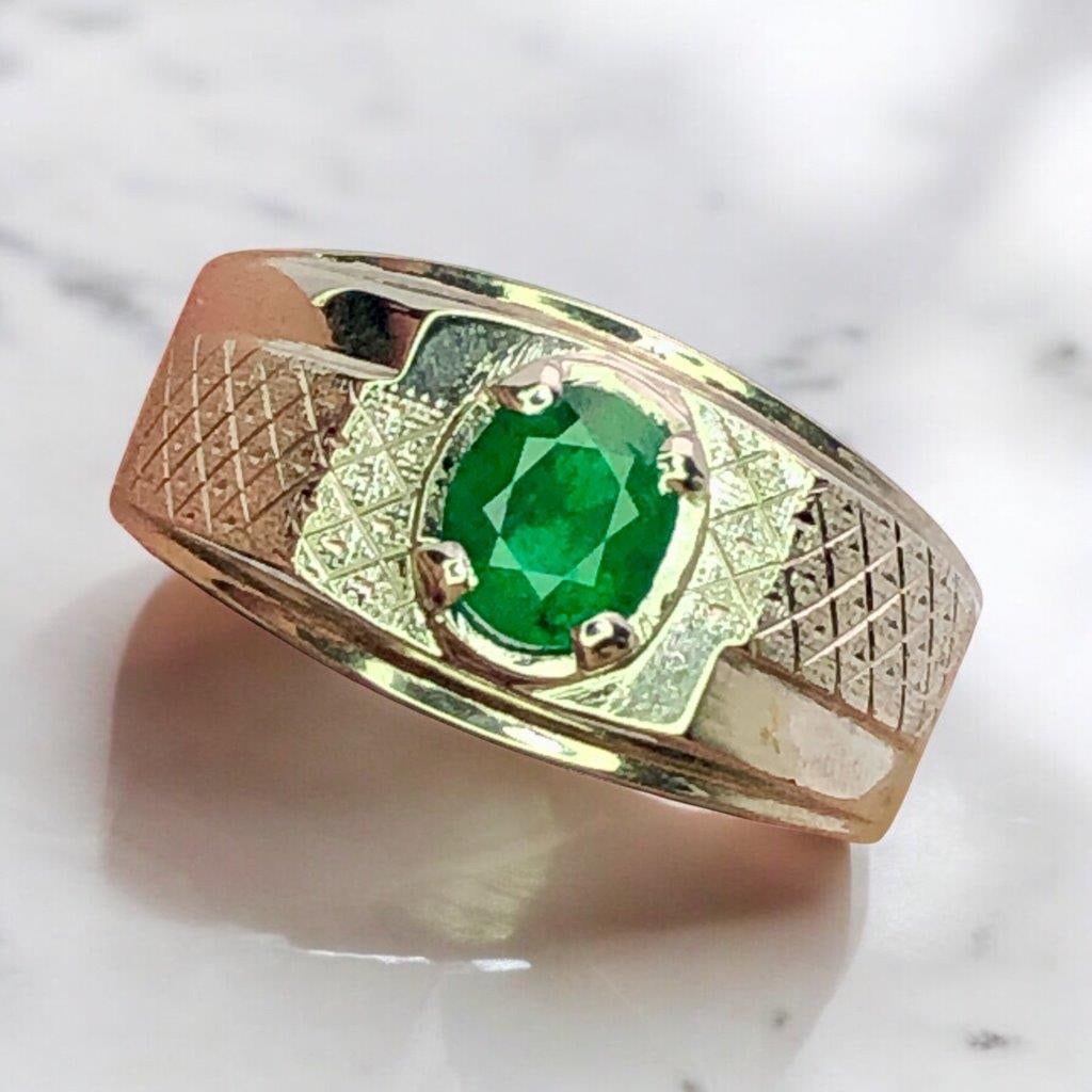 Sterling Silver Natural Emerald Ring - Ring Size 9 US (1 of 7)