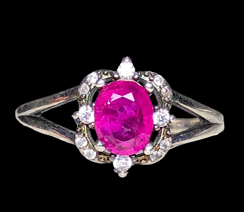 Ruby ring In Pure Silver Metal, July birthstone ring - Ring Size - 7.5 US (1 of 4)