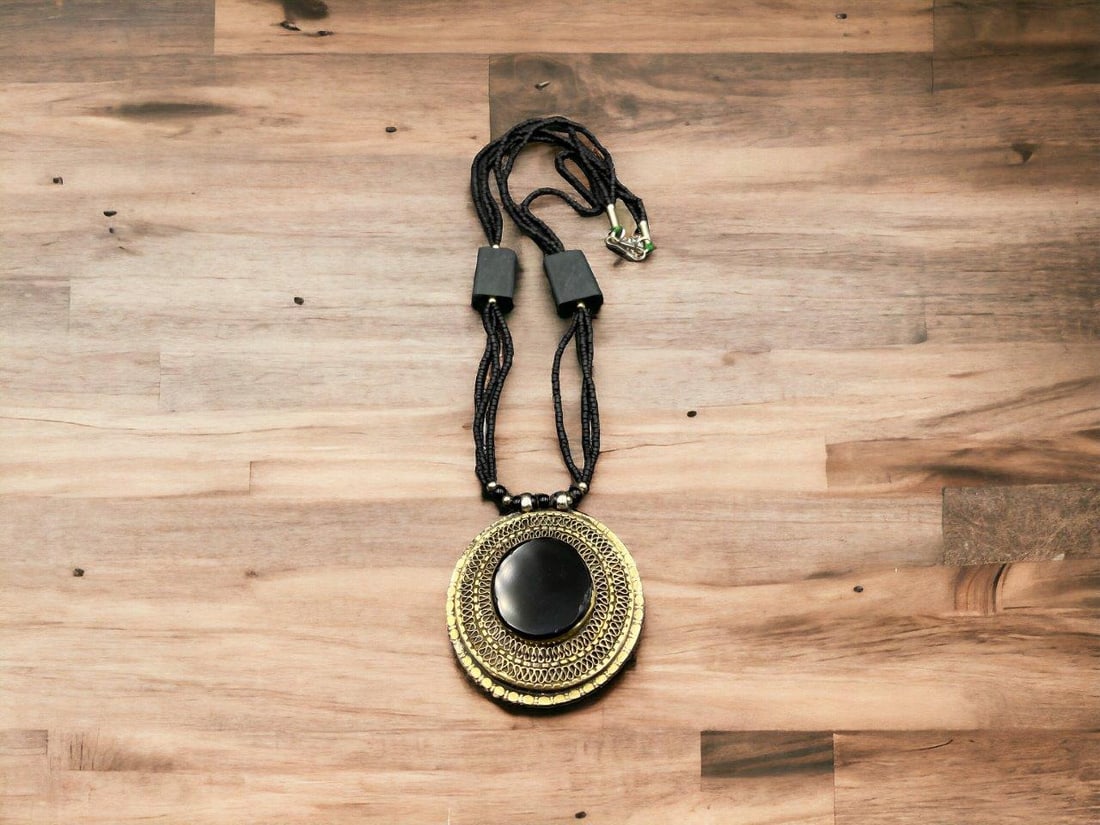 Afghan handmade tribal kuchi round Black Agate fashion Necklace (1 of 3)