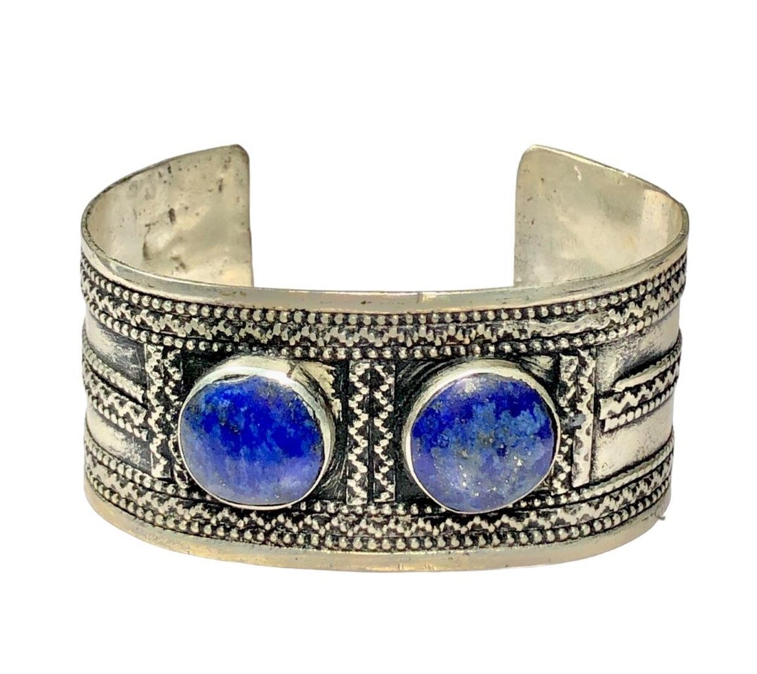 Lapis Lazuli Gemstone Bracelet - Beautiful Brass Jewelry - Handmade Bangle (1 of 4)