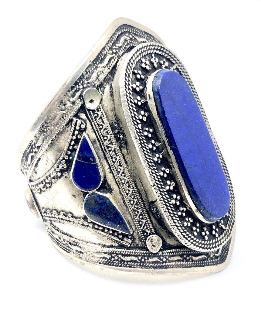 Stunning Lapis Lazuli Bangle Bracelet ? Brass Cuff with Natural Blue Gemstone (1 of 4)