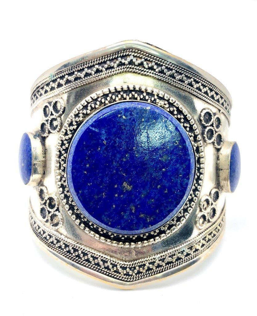 Stunning Lapis Lazuli Bangle Bracelet ? Brass Cuff with Natural Blue Gemstone (1 of 3)