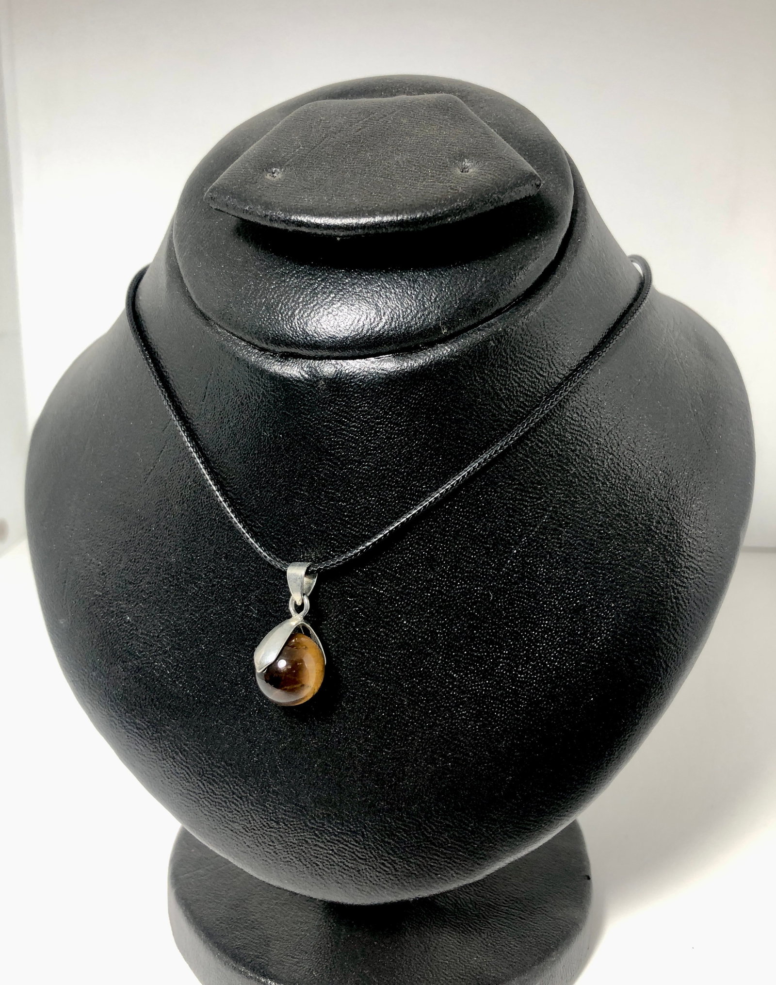 Natural Tiger Eye Pendant in Sterling Silver Setting ? Round Cabochon Gemstone (1 of 5)