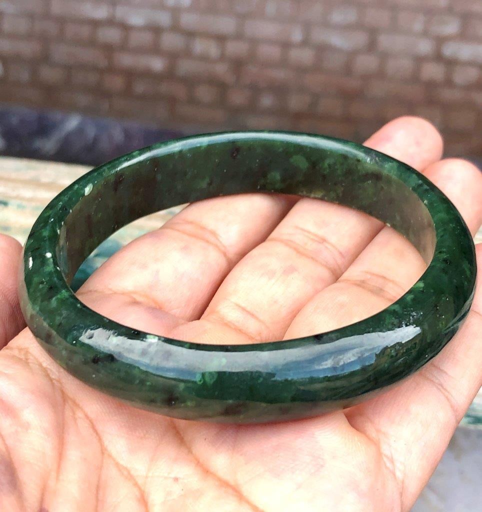 Deep Green Nephrite Jade Bangle Bracelet ? Natural Jade Stone, Size 56?65 Elegant Classic Jewelry (1 of 4)