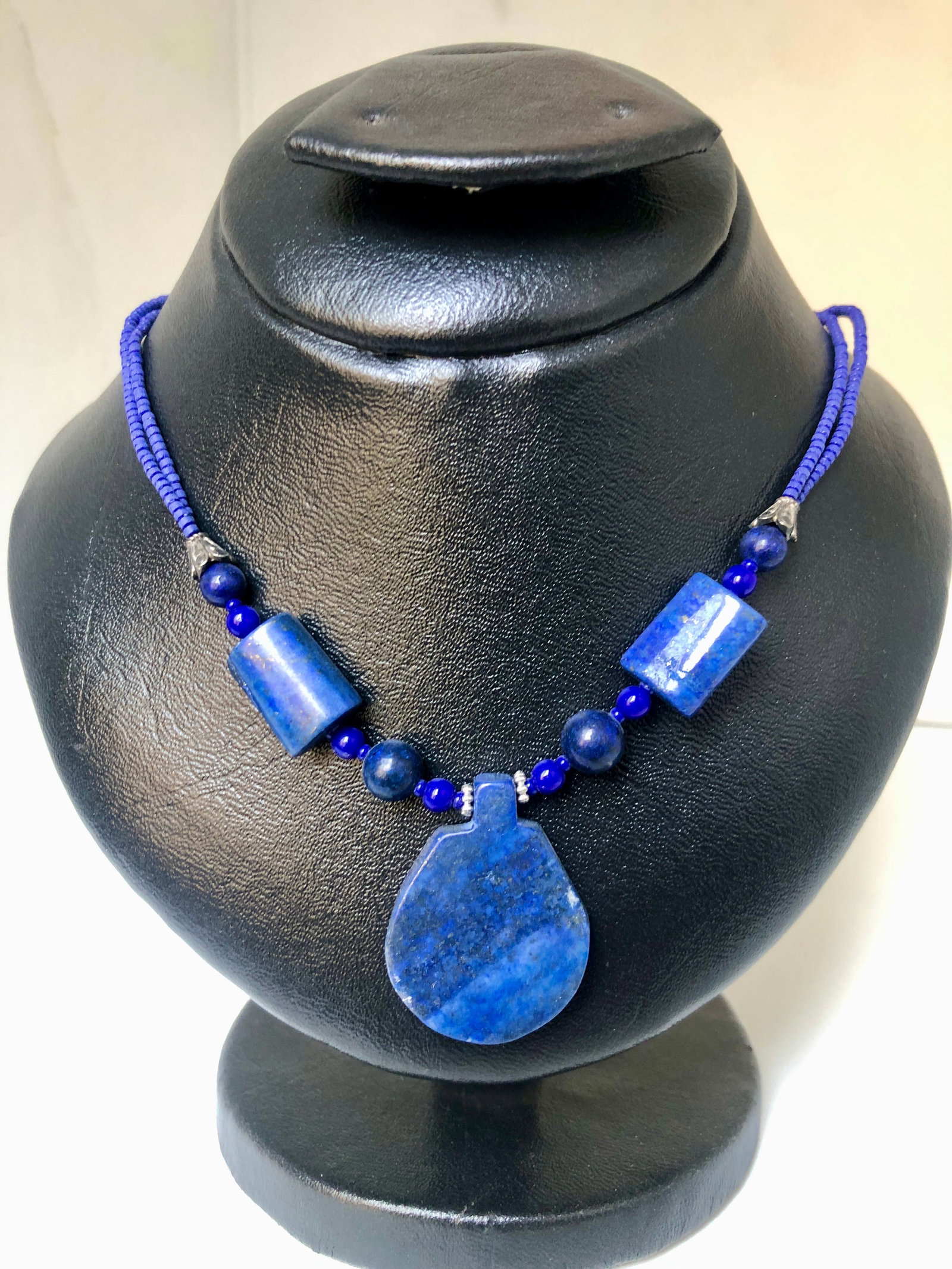 Lapis Lazuli Beaded Necklace ? Deep Blue Gemstone Strand, Estate Jewelry: Offered is a beautiful vintage beaded necklace crafted from richly colored natural lapis lazuli. The beads display a deep royal blue tone accented with subtle golden pyrite inclusions, a hallmark of g